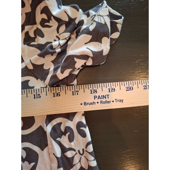 LOFT Women Shift Mini Dress M Gray White Paisley Floral Short Sleeve Lagenlook - Picture 5 of 6